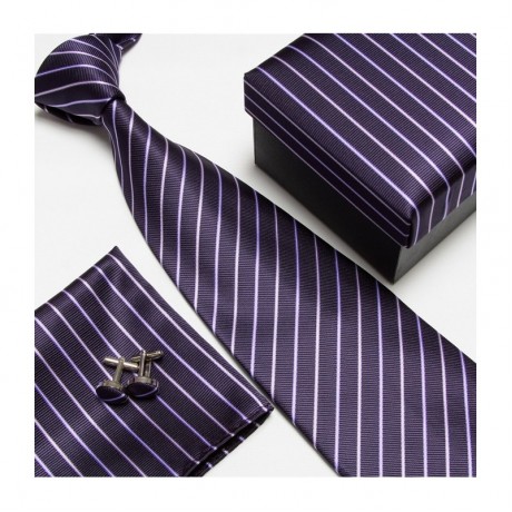 Kravatový set so vzorom fialovo-pásikavý